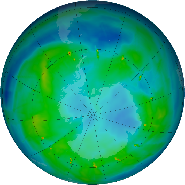 Antarctic ozone map for 26 April 2010